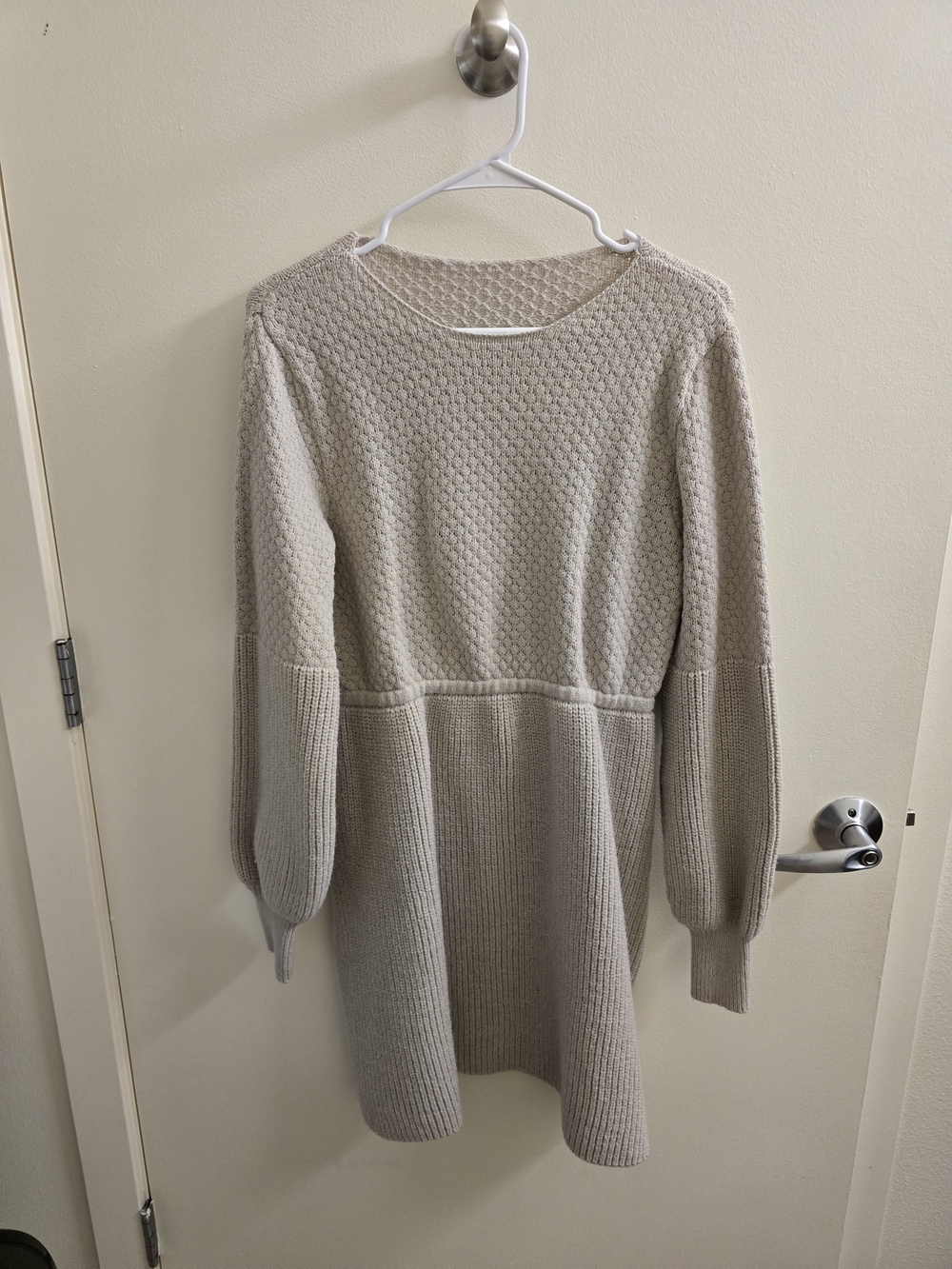Chunky Knit Sweater Dress in Light Beige